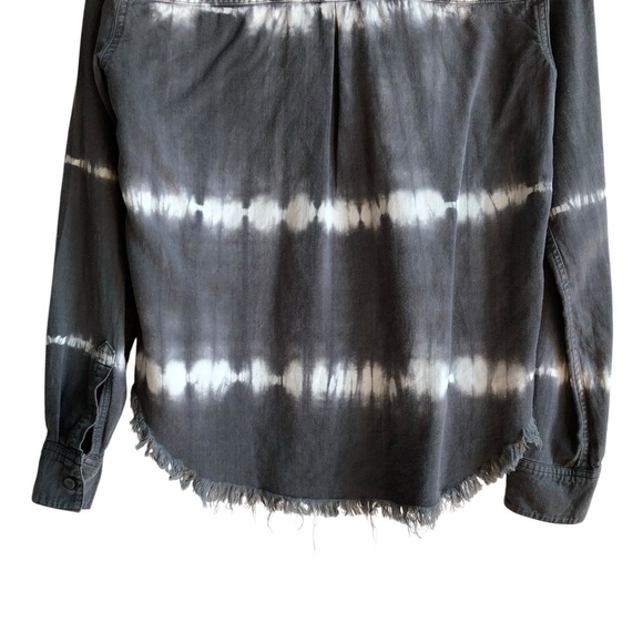 Rails Ingrid Raw Hem Casual Button Down Shirt XS Coal White Waves Grey White - Picture 6 of 15